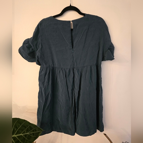 ZARA trf collection ruffled mini shirt dress/hidden romper in teal blue green - Picture 2 of 3